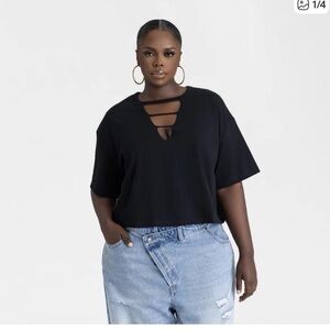 KBB by Kahlana Womens XXL Black Short Sleeve Shoulder Pad T-Shirt The trice tee